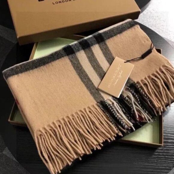 Burberry Classic Cashmere Scarf - Black & Tan, With Original Box - Picture 1 of 8